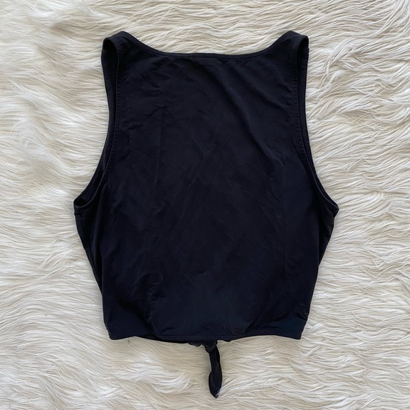 & Other Stories Black Scoop Neck Knot Tie Front Cropped Tank Top Shirt - Picture 6 of 8